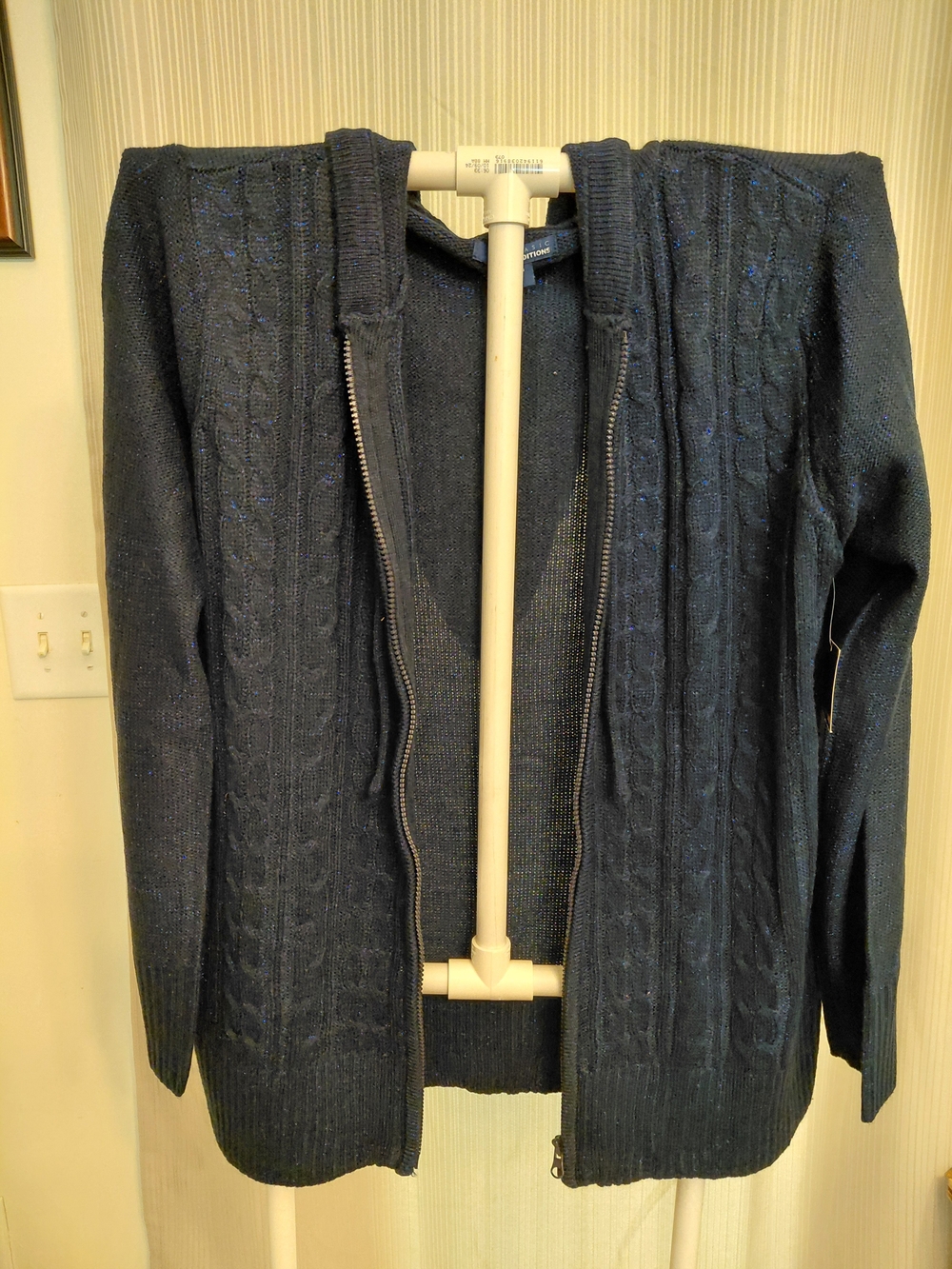 Basic Editions Navy Blue Cable Knit Zip Cardigan
